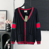 Gucci Sweater Cable Knit V Cardigan Sweater25ss Spring New Men's and Women's Same Style Long Sleeve Soft Lazy Style Jacket OS Loose Fit Versatile Casual