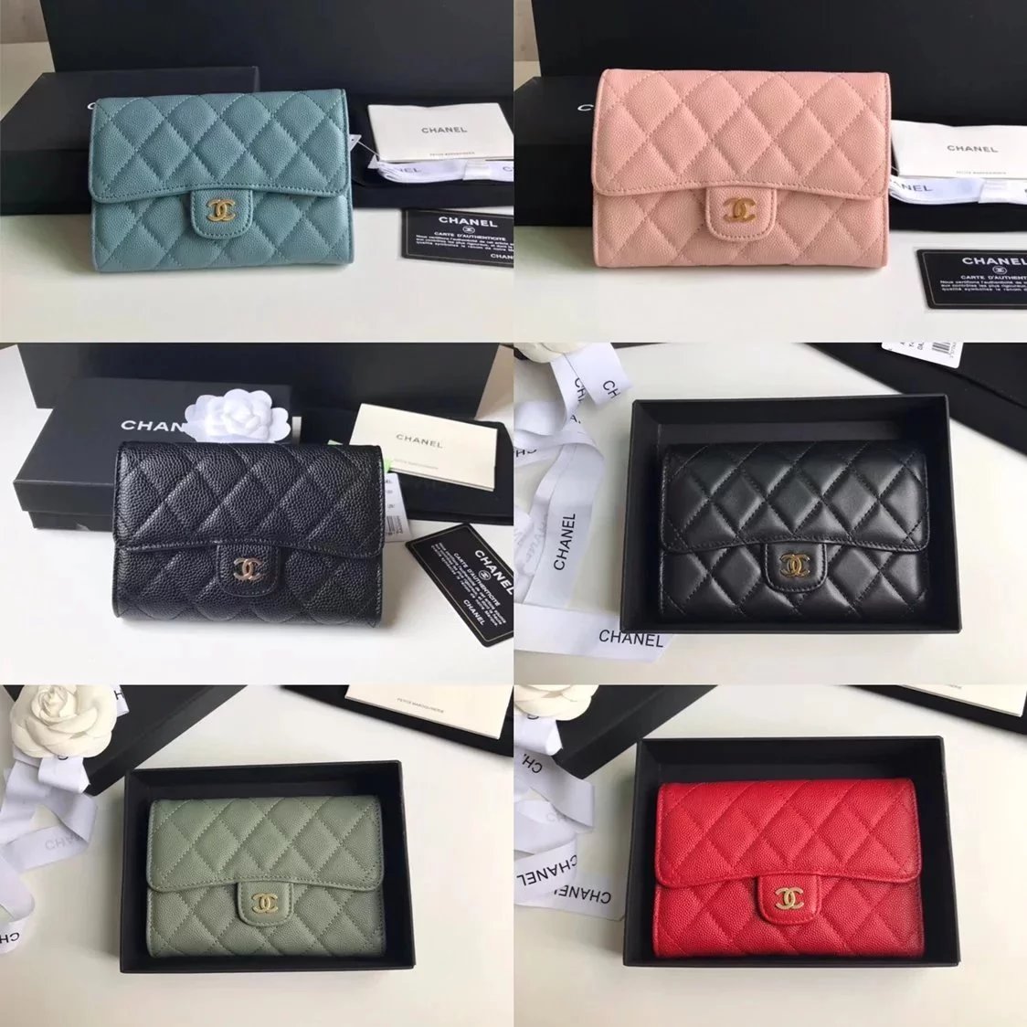 Chanel Wallet Top version 【Original Genuine Goods Leather】Women's Wallet Medium Three-Fold Wallet Caviar Cowhide Original Sheepskin Women's Wallet Card Holder Coin Purse Model Number A84341