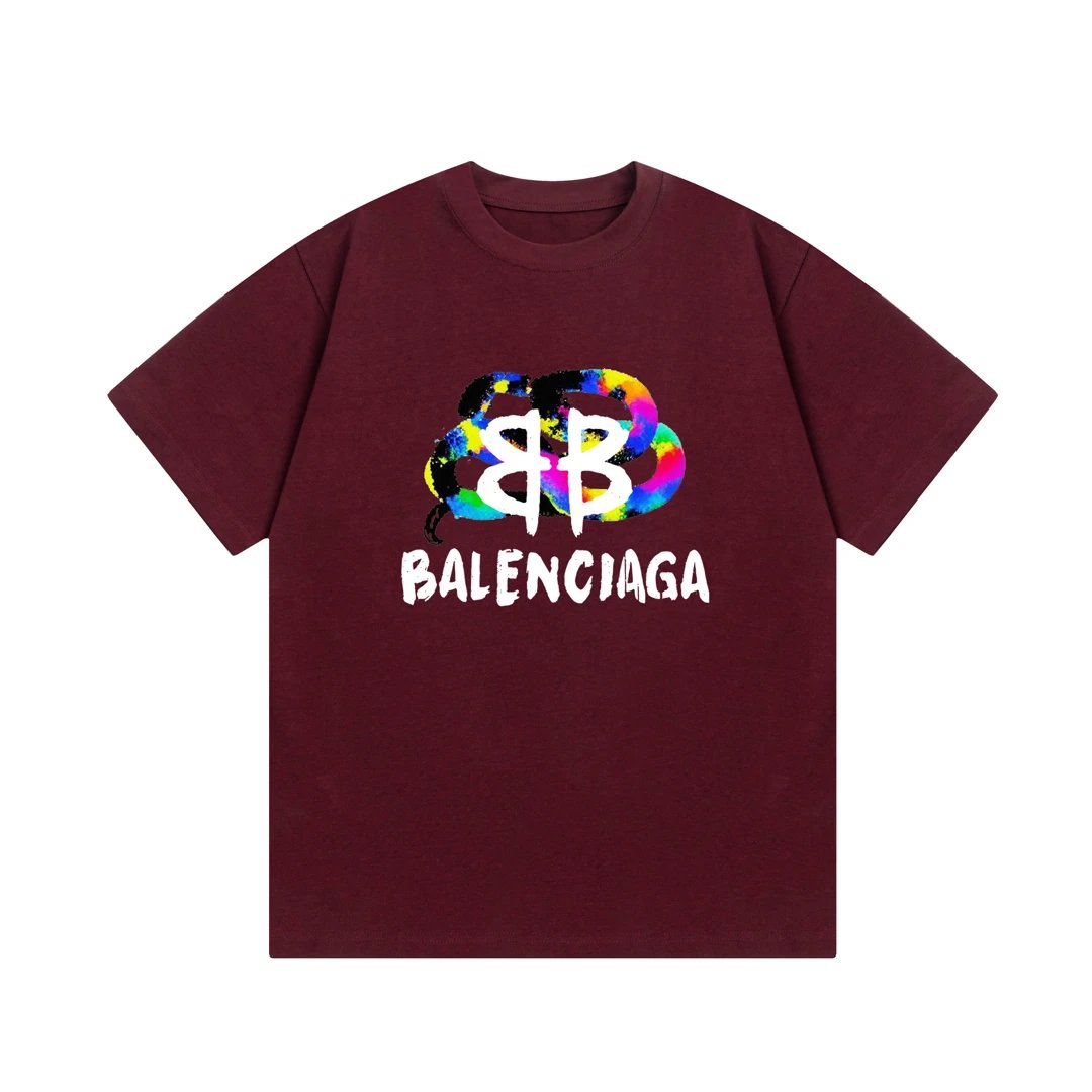 Balenciaga T-shirt Colorful Graffiti Letter Print Logo Logo Crew Neck Short Sleeve25ss New Pure Cotton Unisex Style T T-shirt OS Loose Fit Base Shirt Top Half Sleeve T-Shirt