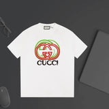 Gucci T-shirt Double-breasted G Overlay Print logo round Neck Short Sleeve25ss New pure cotton T Unisex T-Shirt OS Loose Fit Base Shirt Top Half Sleeve T-Shirt