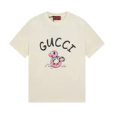 Gucci T-shirt Cartoon Snake Print on the Chest logo round Neck Short Sleeve25ss New Pure Cotton Unisex Style T Casual T-Shirt Base Layer Shirt OS Loose Fit Half Sleeve Top Plus Size