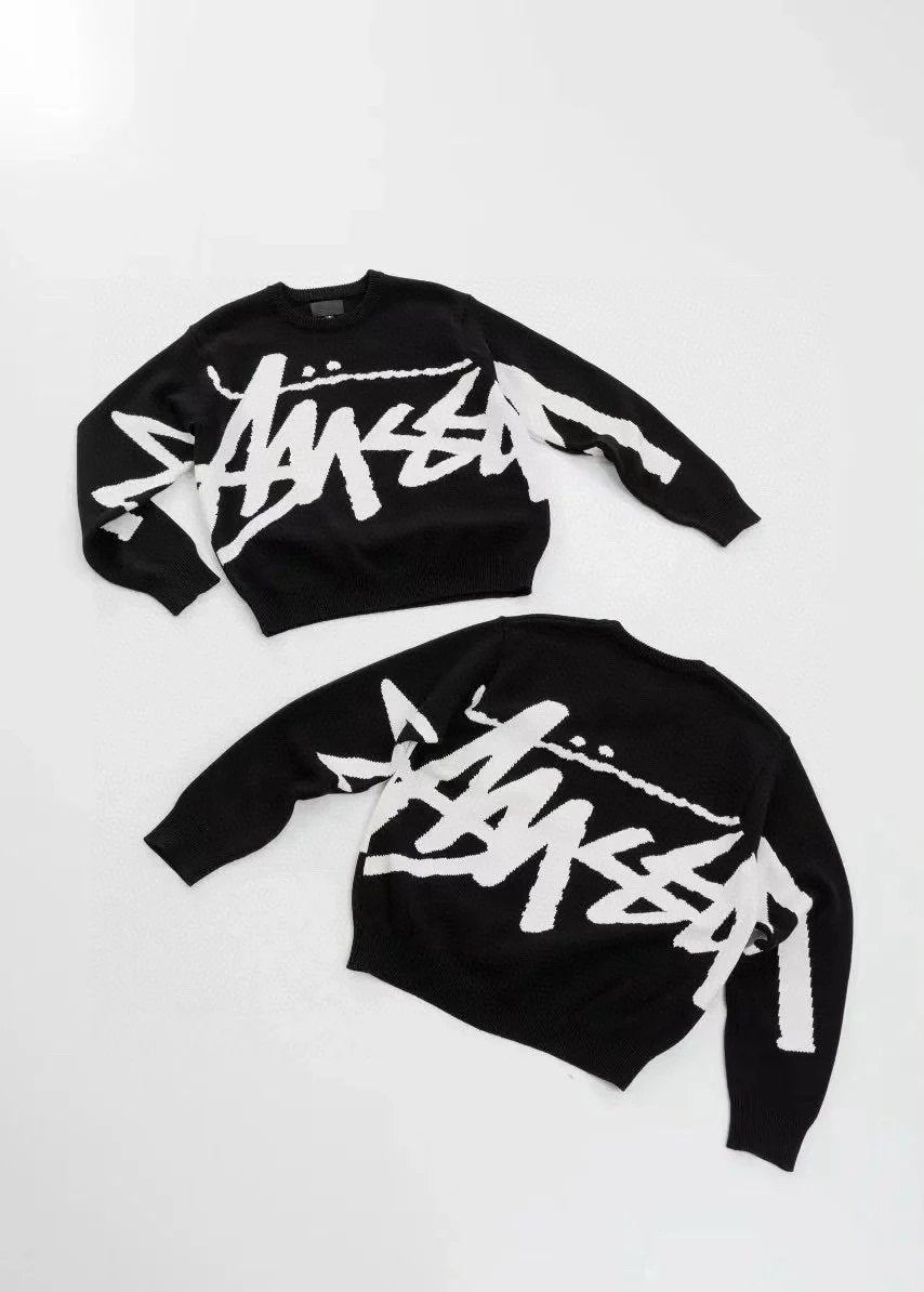 Stussy Sweater Top Version Counter Same Style Men's and Women's Autumn and Winter New round Neck Cashmere Sweater Sweater Trendy Sweater