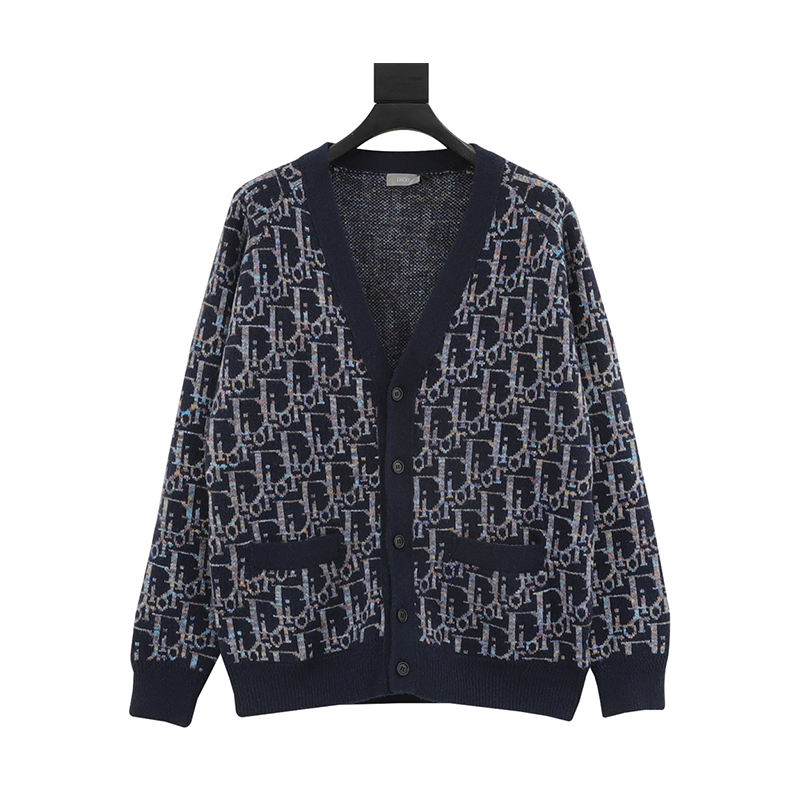 Dior Sweater Full Printed Presbyopic Jacquard Cardigan Sweater for Men and Women