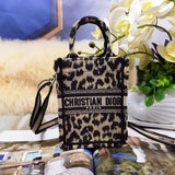 Dior Women's Bag Top version 2022New Surrogate Shopping Grade Booktotemini Latest Vertical Mini Tote Bag Vintage Presbyopic Blue Embroidered Tiger Zoo Leopard Print Shopping Bag Shoulder Messenger Handbag Women's Bag