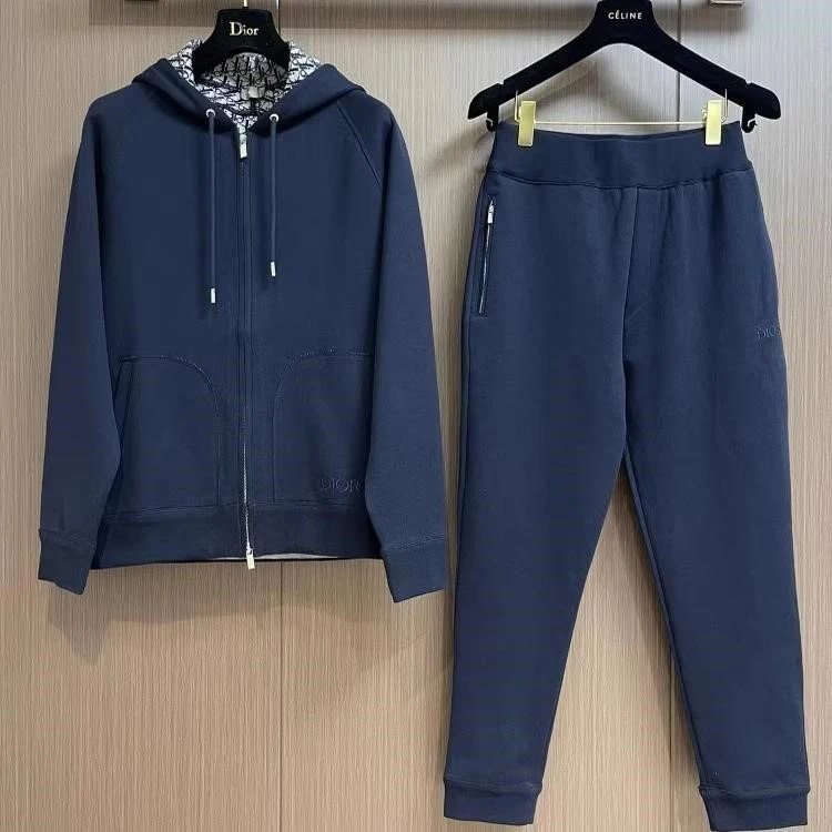 Dior Hoodie 24Autumn and Winter New Letter Presbyopic Casual Double-Sided Hooded Sweater Trousers Sports Suit