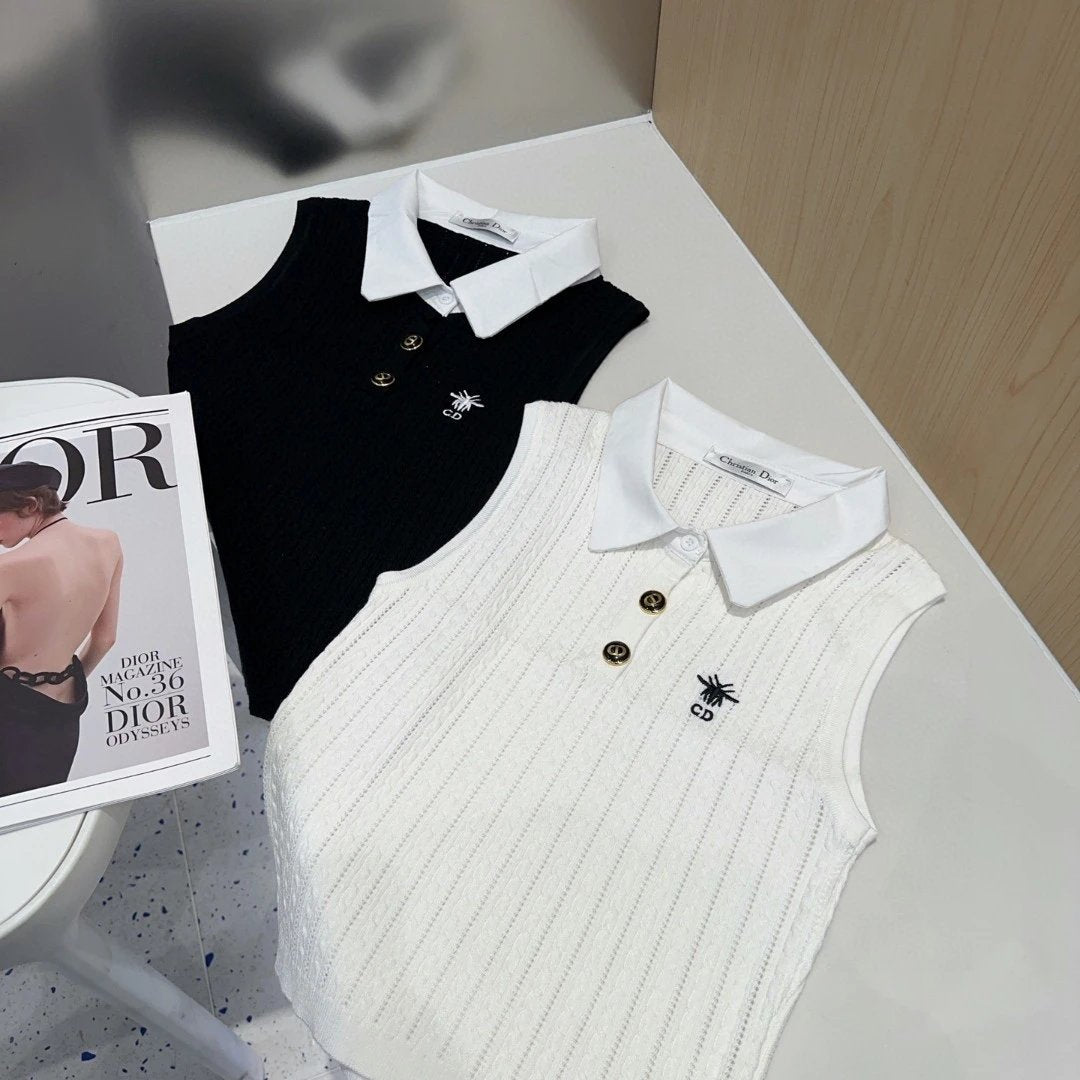 Dior T-shirt Chest CD Embroidery logo Sleeveless Short Sleeve Sleeveless Vest25ss New Pure Cotton Women's Style T T-shirt OS Loose Fit Base Shirt Top Half Sleeve T-Shirt