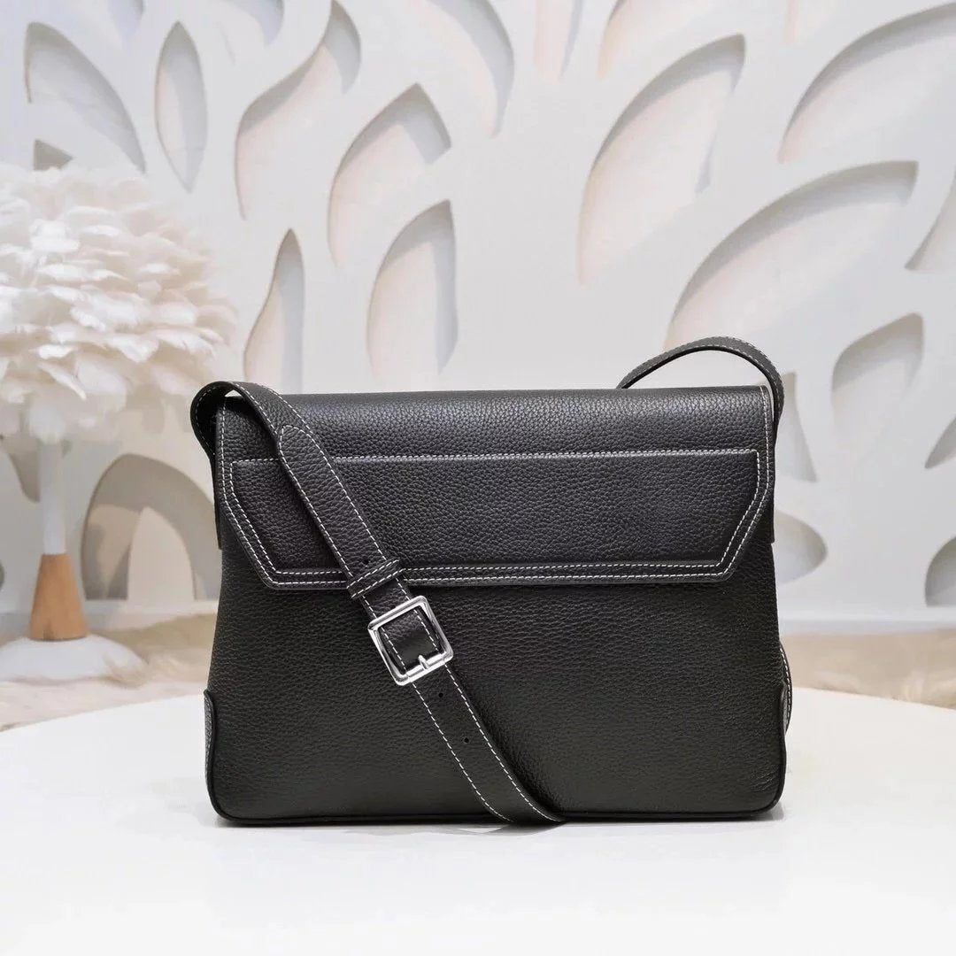 Hermes men's bag Top version Genuine Goods Grade New Classic Men's Fashion Flap Bag Crossbody Bag Men's Casual Shoulder Bag Men's Bag First Layer Cowhide Handbag Khaki Full Leather Black Canvas Handmade Big Bag