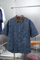 Louis Vuitton LV Shirt Allover Jacquard logo Shijia Turn-down Collar Short Sleeve Shirt Unisex Versatile Business Casual Slim Fit Jacket