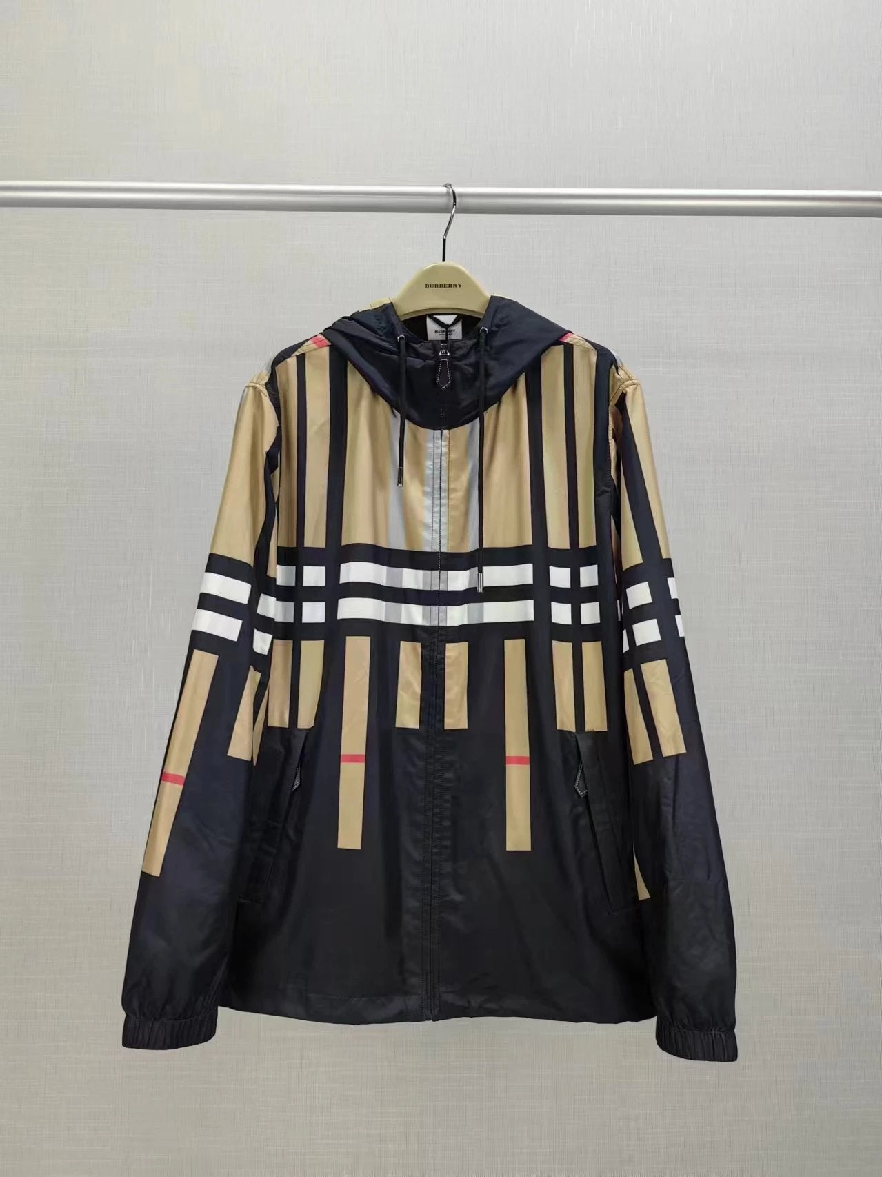 Burberry Jackets Plaid Stripes24New Fashion Plaid Hooded Trench Coat Jacket Men's Coat