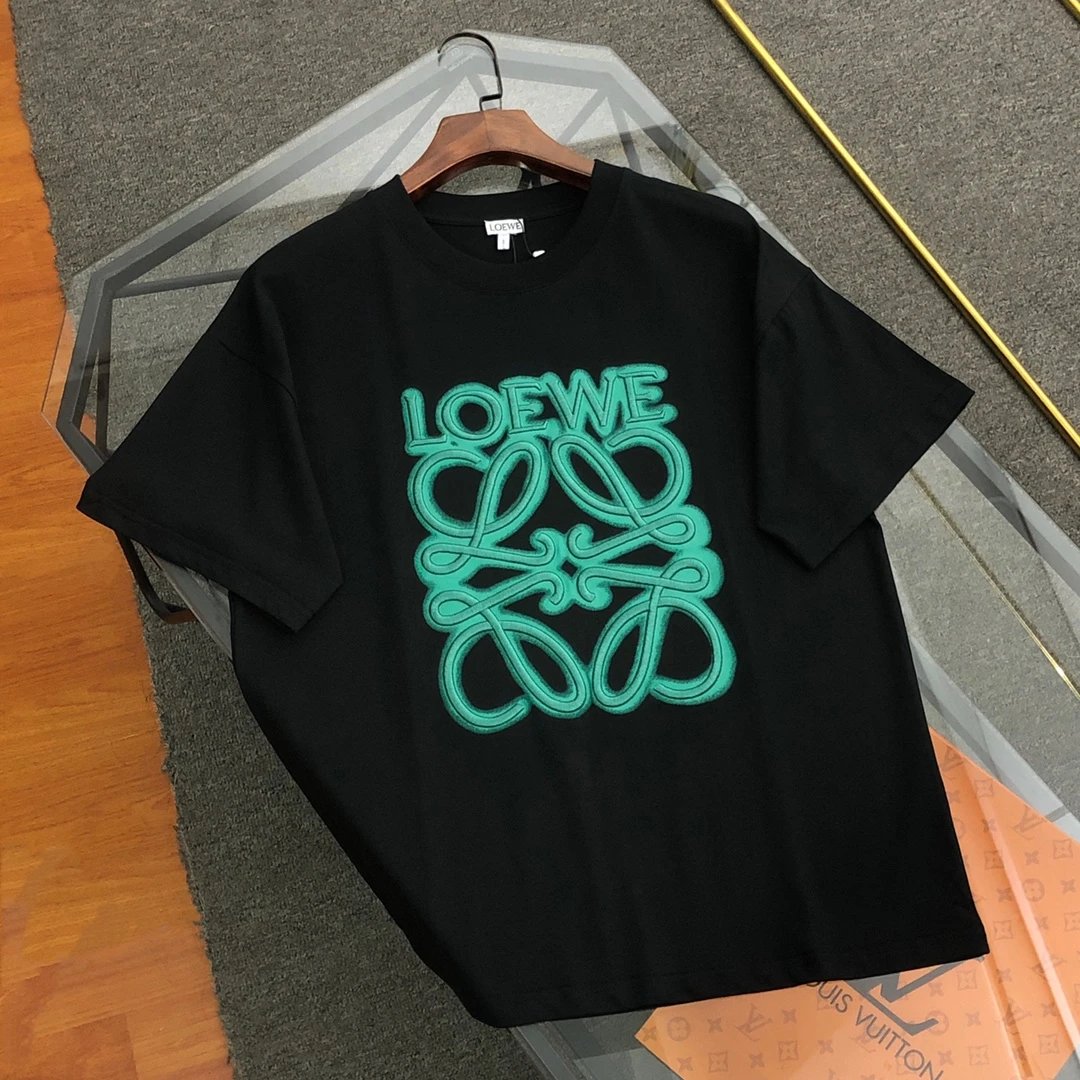 LOEWE T-shirt Large Embroidery on the Chest logo Round neck short-sleeve pure cotton T T-shirt ins Unisex Simple Summer New Casual Base Shirt T-Shirt