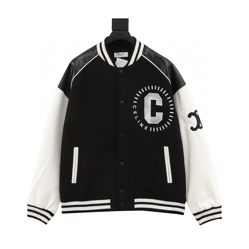 Celine Jackets Stitching Embroidered Baseball Uniform Jacket Coat for Men and Women