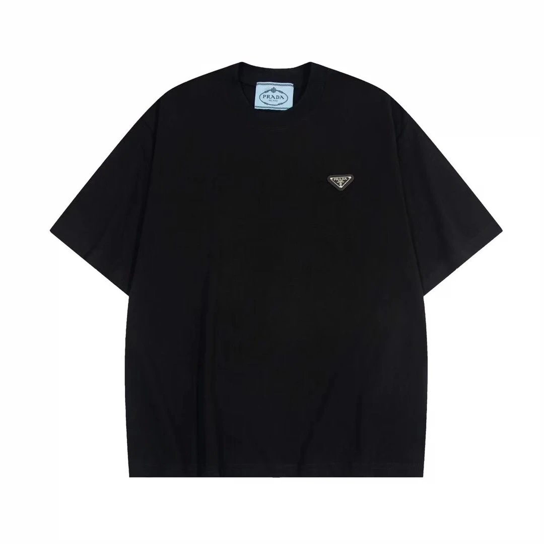 PRADA T-shirt Classic Triangle Badge Logo on the Chest logo round Neck Short Sleeve25ss New pure cotton T Unisex T-Shirt OS Loose Fit Base Shirt Top Half Sleeve T-Shirt