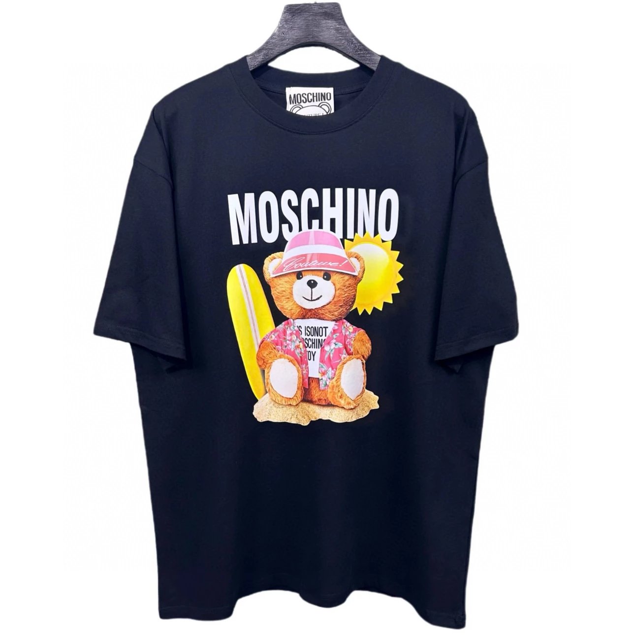 Moschino T-shirt Top Version Counter Same Style Pure Cotton Summer Men's and Women's Same Fashion Loose All-Matching2024New Short Sleeve T T-shirt