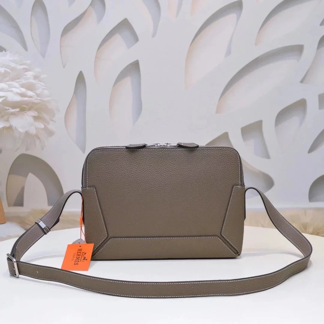 Hermes men's bag Top version Genuine Goods Grade New Classic Men's Fashion Crossbody Bag Men's Casual Shoulder Bag Men's Bag First Layer Cowhide Handbag Khaki Full Leather Black Canvas Handmade Big Bag