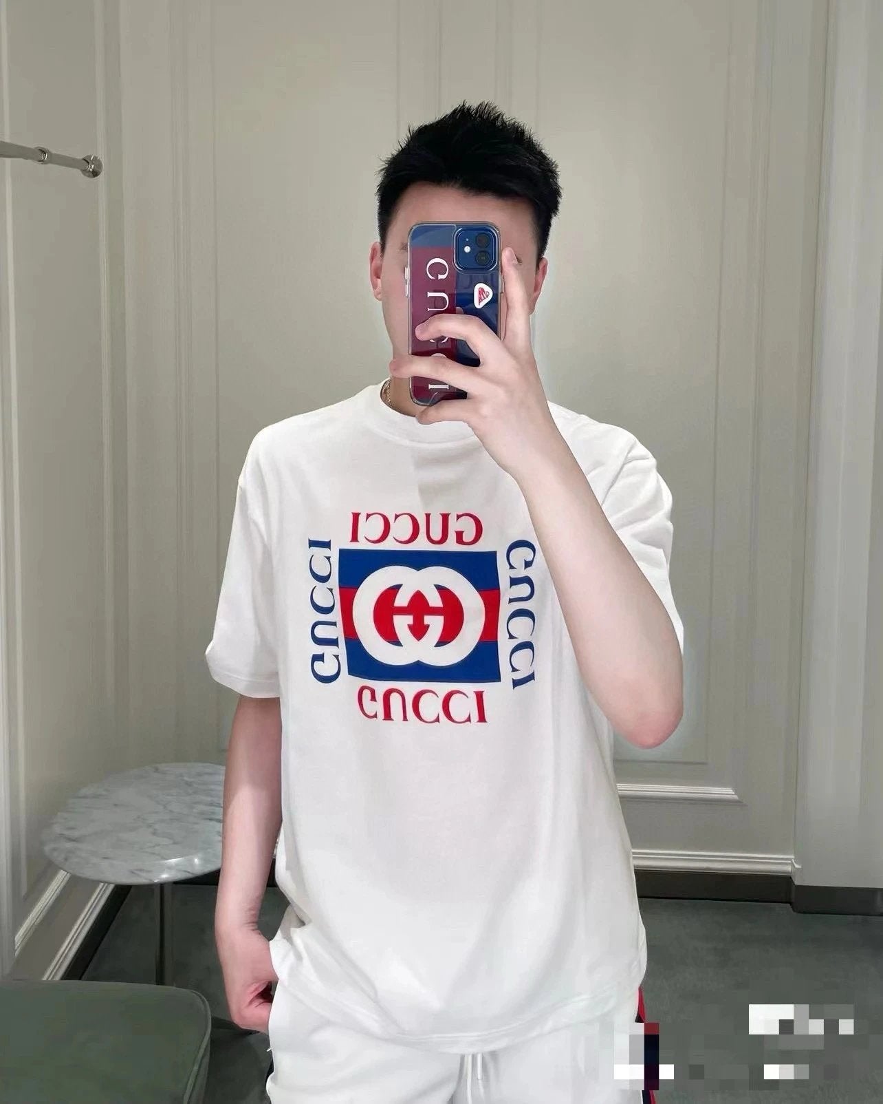 Gucci T-shirt Double-breasted G Square Print logo round Neck Short Sleeve25ss New Pure Cotton Unisex Style T T-shirt OS Loose Fit Base Shirt Top Half Sleeve T-Shirt