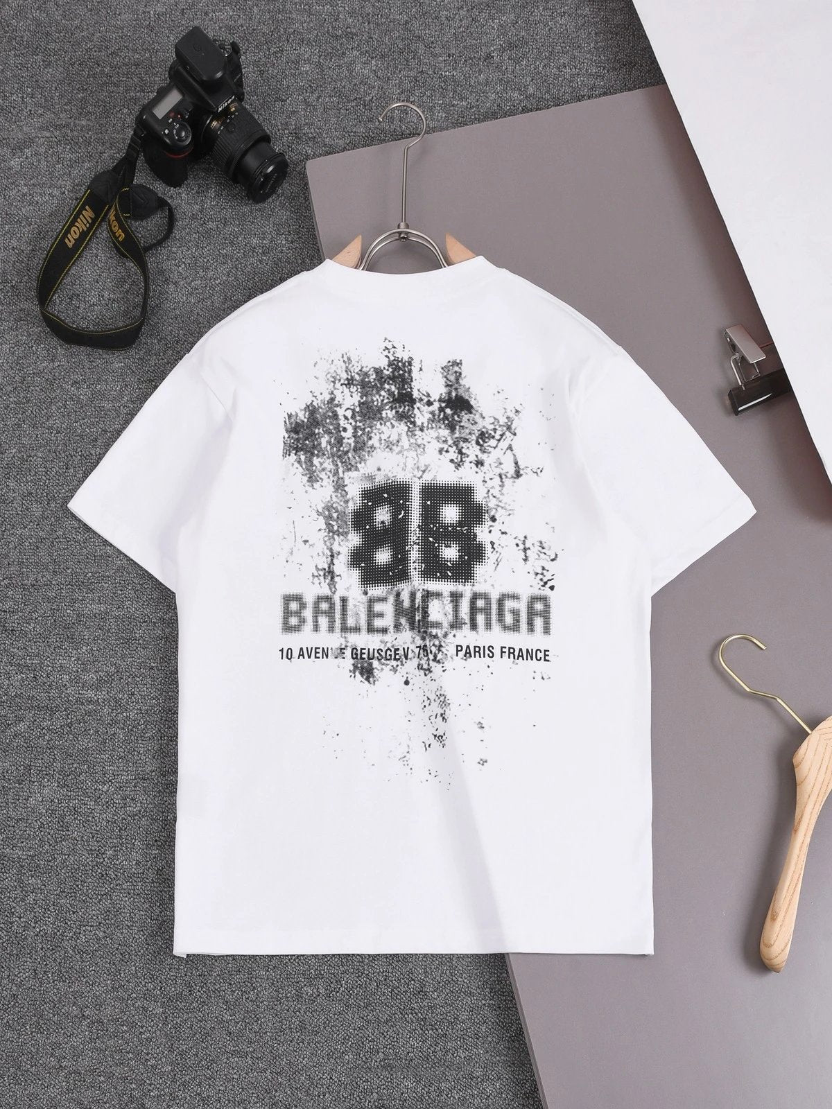 Balenciaga T-shirt Alphabet Fleece Foam logo round Neck Short Sleeve25ss New Pure Cotton Unisex Style T T-shirt Base Shirt Tee Shirt OS Loose design