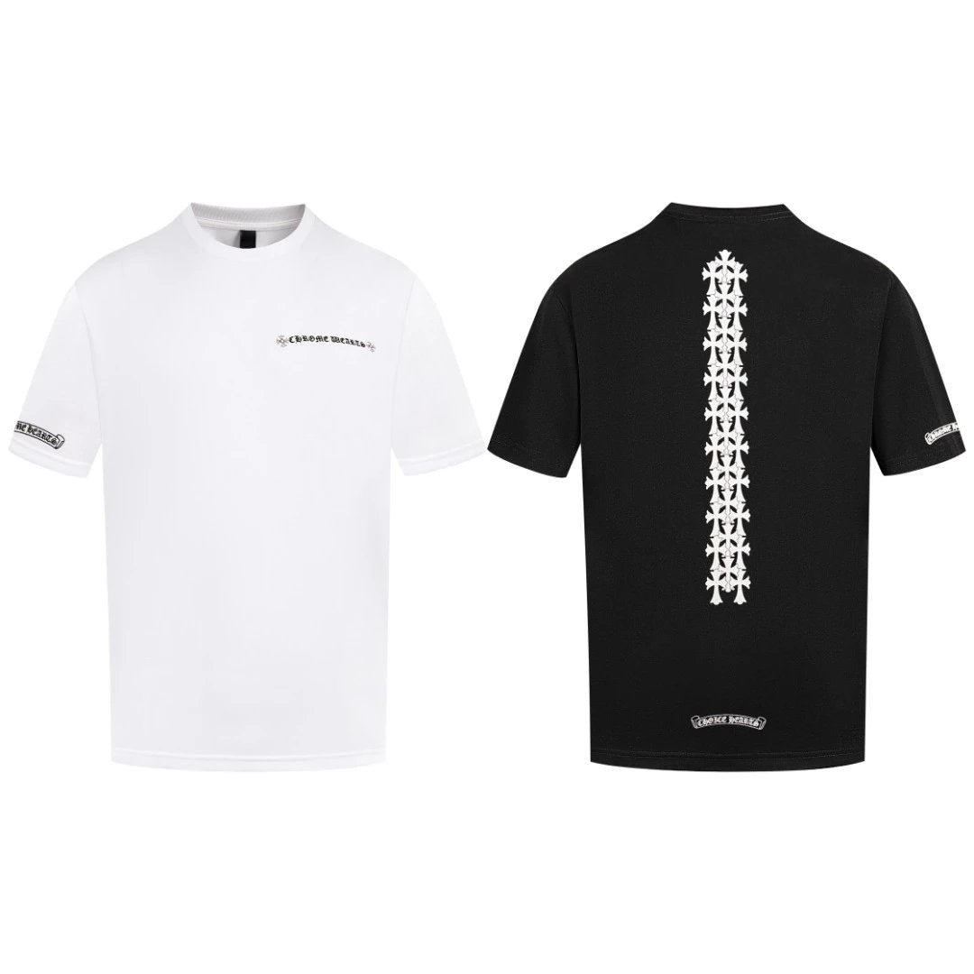 Chrome Hearts T-shirt Align the back upright logo round Neck Short Sleeve25ss New pure cotton T Unisex T-Shirt OS Drop Shoulder Loose Fit Base Shirt Top T-Shirt Short Sleeve