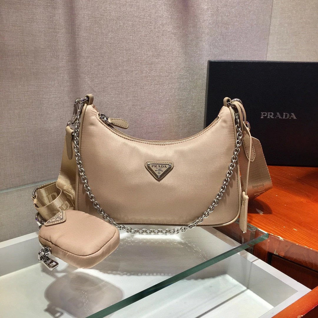 PRADA Bag Top version Original Order2020Re-Edition Autumn and Winter New Three-in-One Nylon Shoulder Girdle Hobo Nylon Shoulder Bag Underarm Bag Handbag Women's Bag1BH204