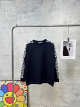 Dior Sweater Full Printed Arm Ribbon Knitted round Neck Sweater Casual Loose All-Matching Pullover Long Sleeve Underwear Top os Style Base Sweater Men and Women Same Style24ss Autumn and Winter New Products