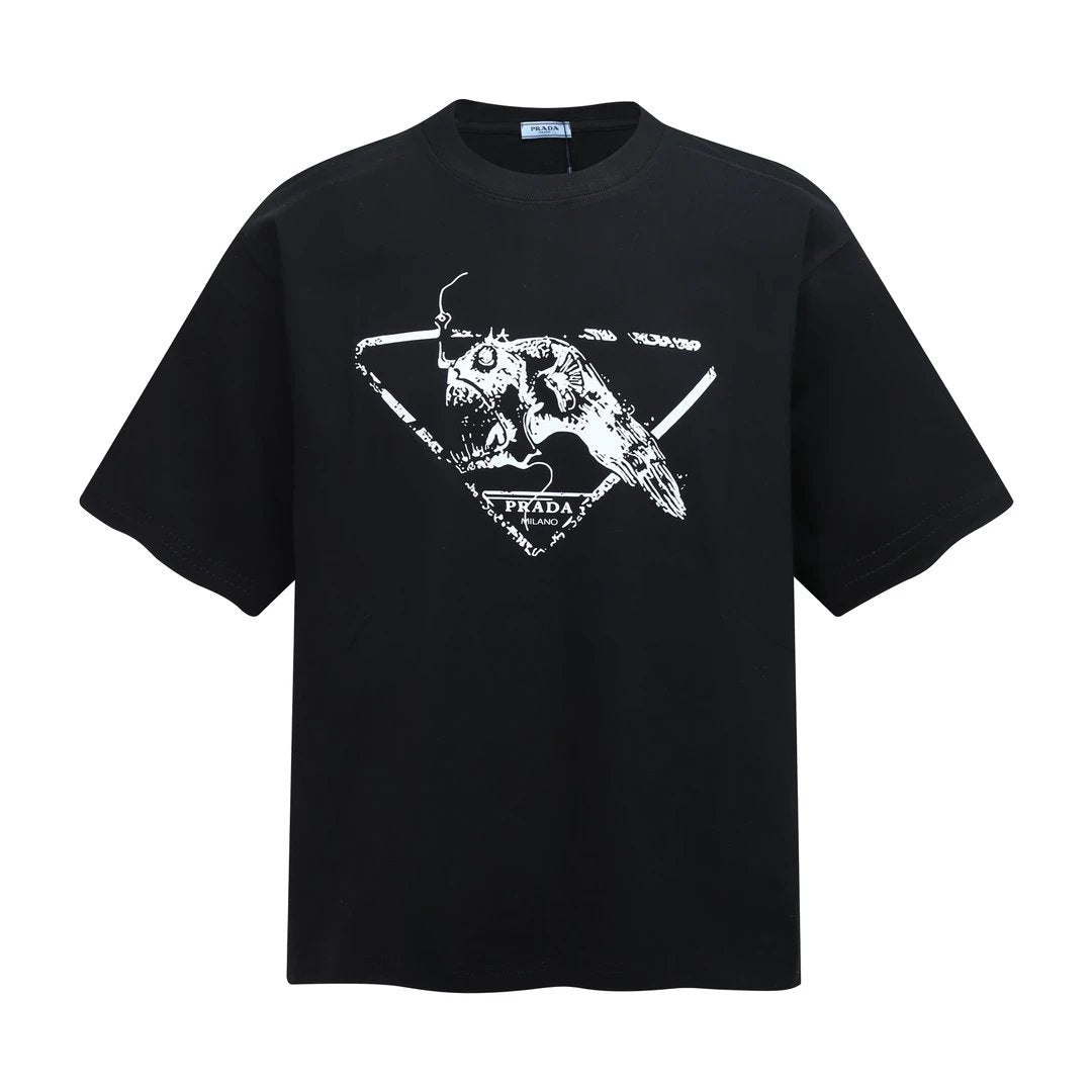 PRADA T-shirt Chest Print logo round Neck Short Sleeve25ss New Pure Cotton Unisex Style T T-shirt OS Loose Fit Base Shirt Short Sleeve Top T-Shirt