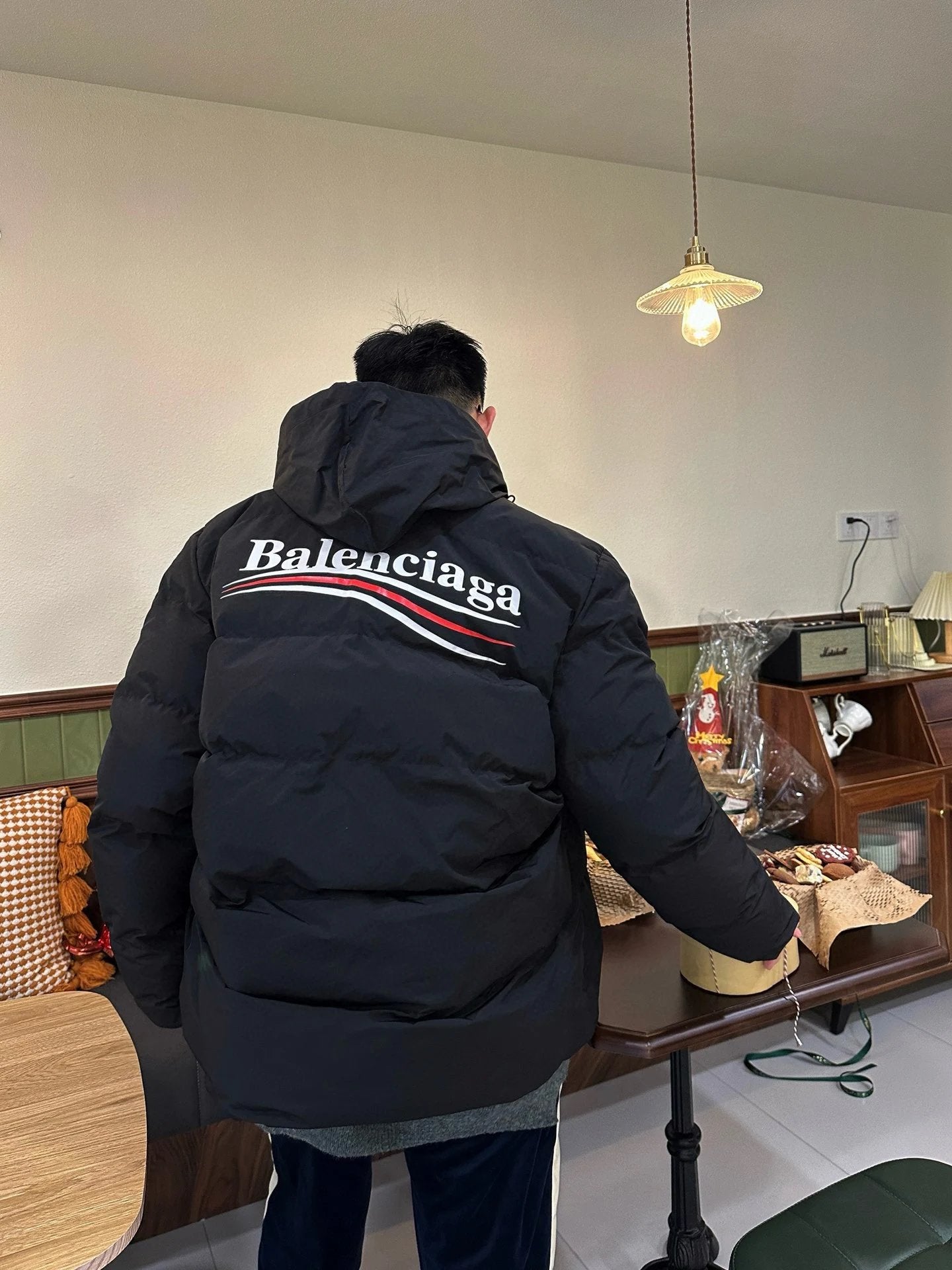 Balenciaga Down Jacket 24ss Classic Evergreen Style Cola Wave Print Cocoon Cotton Jacket Coat