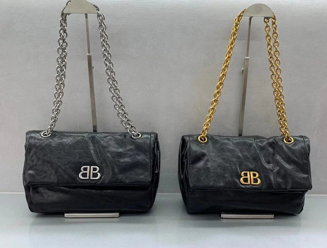 Balenciaga Bag Top version 【Original Leather Surrogate Shopping Quality】Monaco Series Oil Wax Leather Chain Bag Super Soft Crack Calfskin Shoulder Bag Black Gold Black Silver Chain Bag Underarm Bag Large Tote Bag New Women's Bag Cloud Bag
