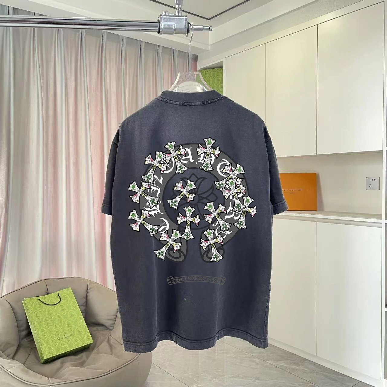 Chrome Hearts T-shirt Color Block Print logo round Neck Short Sleeve25ss New pure cotton T Unisex T-Shirt OS Loose Fit Base Shirt Top Half Sleeve T-Shirt