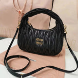 Miu Miu Bag Top version 【Original Leather High Version】New Pleated Embroidered Sheepskin Underarm Bag Clutch Wrist Bag Messenger Bag New Women's Bag Portable Vegetable Basket Bag5BC125New Product MiuWander Handbag