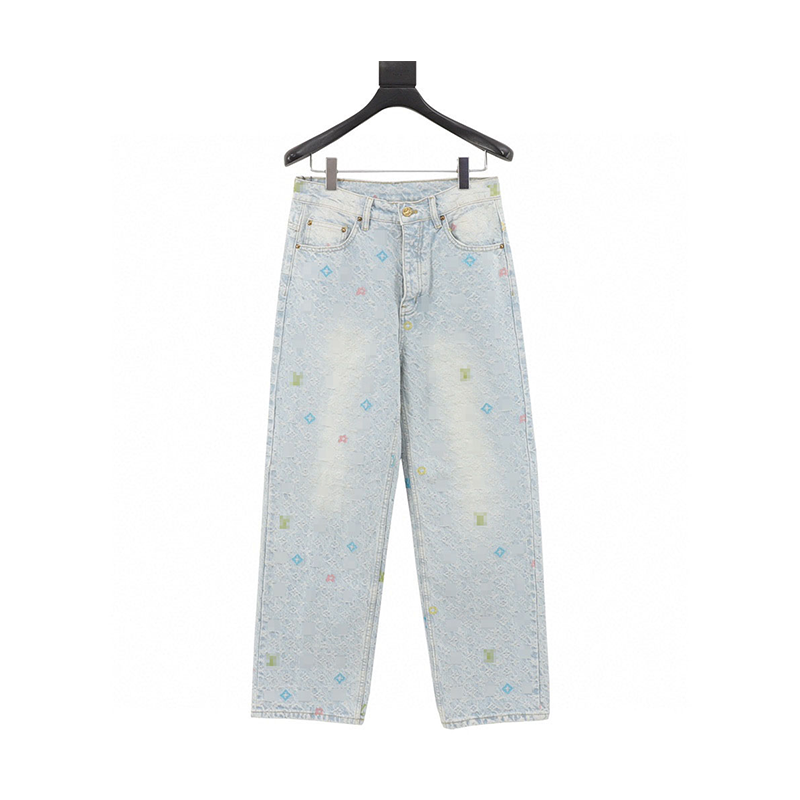 Louis Vuitton LV Jeans Joint Candy Embroidered Denim Trousers for Men and Women