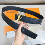 Louis Vuitton LV Belt Belt Classic Black for Men Flower Button Double-Sided Cowhide Casual Belt Buckle Business Genuine Leather Pants Belt Women