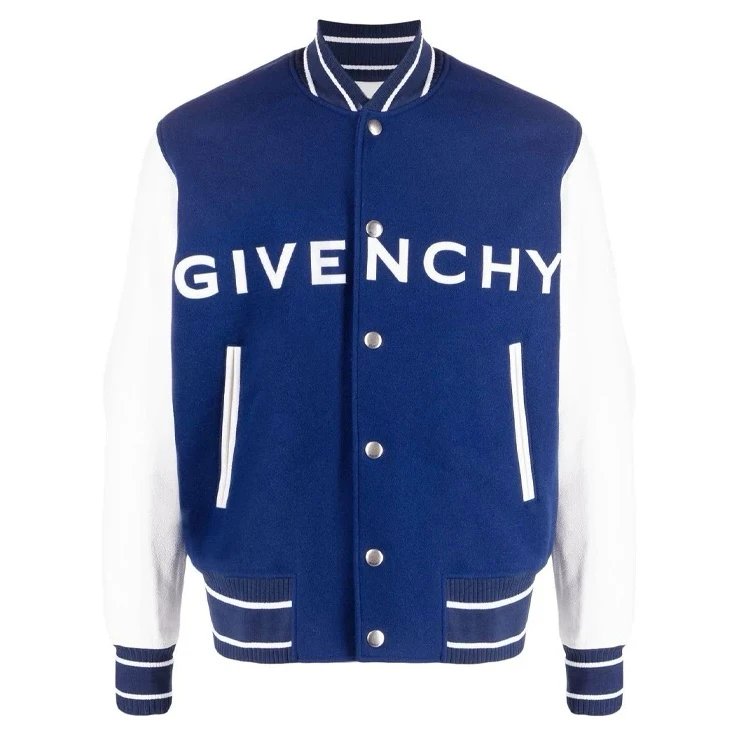 Givenchy Jackets Top Version Wool Blended Cowhide Grain Sleeve Letters Logo Baseball Jacket Black and White Men's Jacket