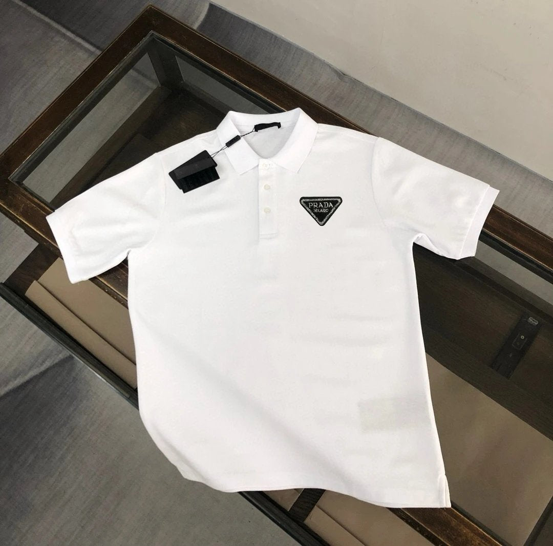 PRADA T-shirt Chest Triangle Mark logo Embroidery POLO Shirt Lapel Short Sleeve25ss New Unisex Summer Loose Short Sleeve T Business Commuter Short Sleeve Shirt Plus Size T-Shirt