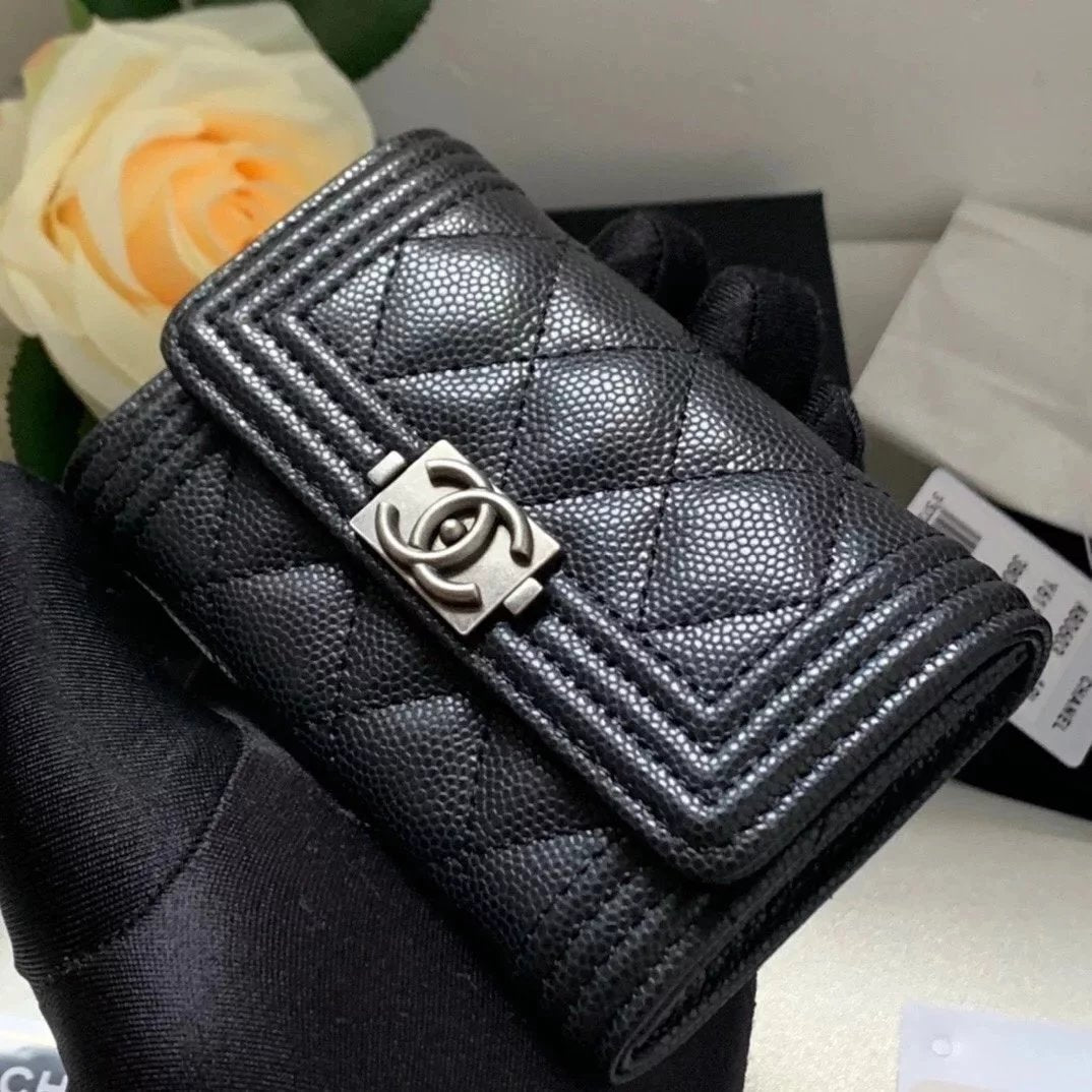 Chanel Wallet Top version Small leboy Small Card Holder Card Clamp Card Holder Coin Purse Wallet Short Wallet Cowhide Caviar Ball Pattern Lambskin Rhombic Pattern Retro Gilding with Retro Antique Silver Hardware Lady's Wallet Card Holder