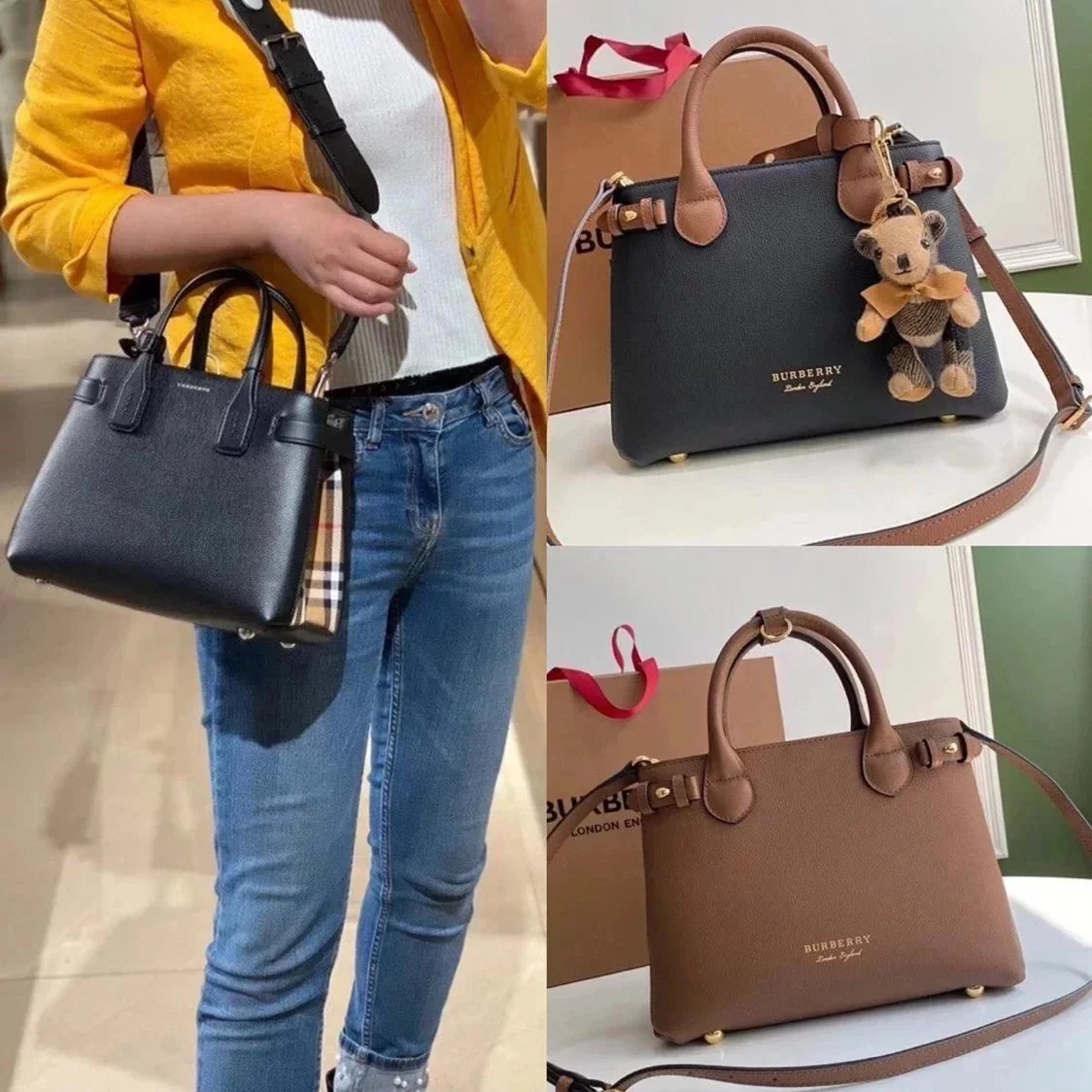 Burberry Women's Bag Top version TheBanner Small Size House Plaid Leather Banner Handbag Banner Women's Bag Cowhide Leather Single-Shoulder Bag Handbag Star Style