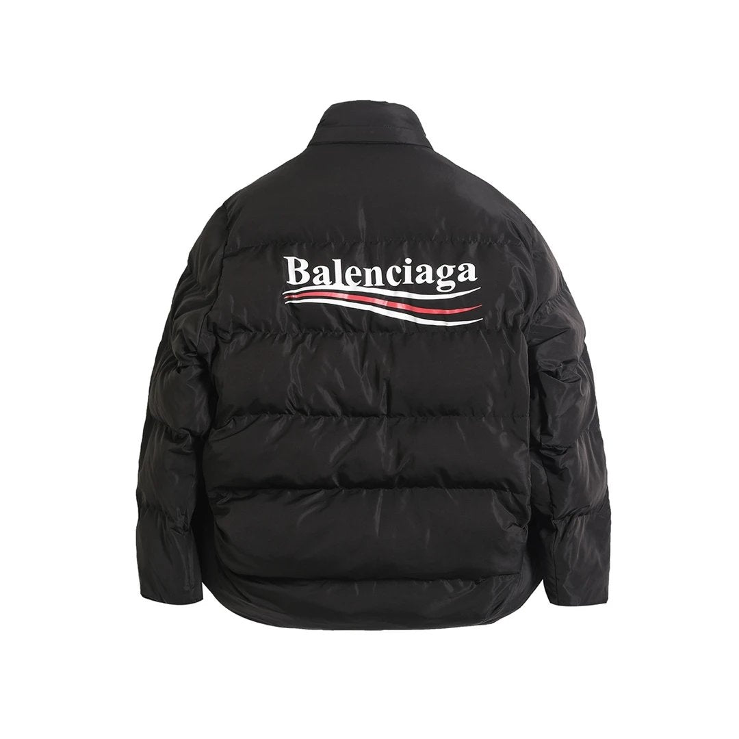 Balenciaga Down Jacket Classic Cola Wave Print Cocoon Cotton Jacket Casual Loose Thickened Warm Short Stand Collar Down Cotton Jacket os Unisex Style24ss New Winter Products