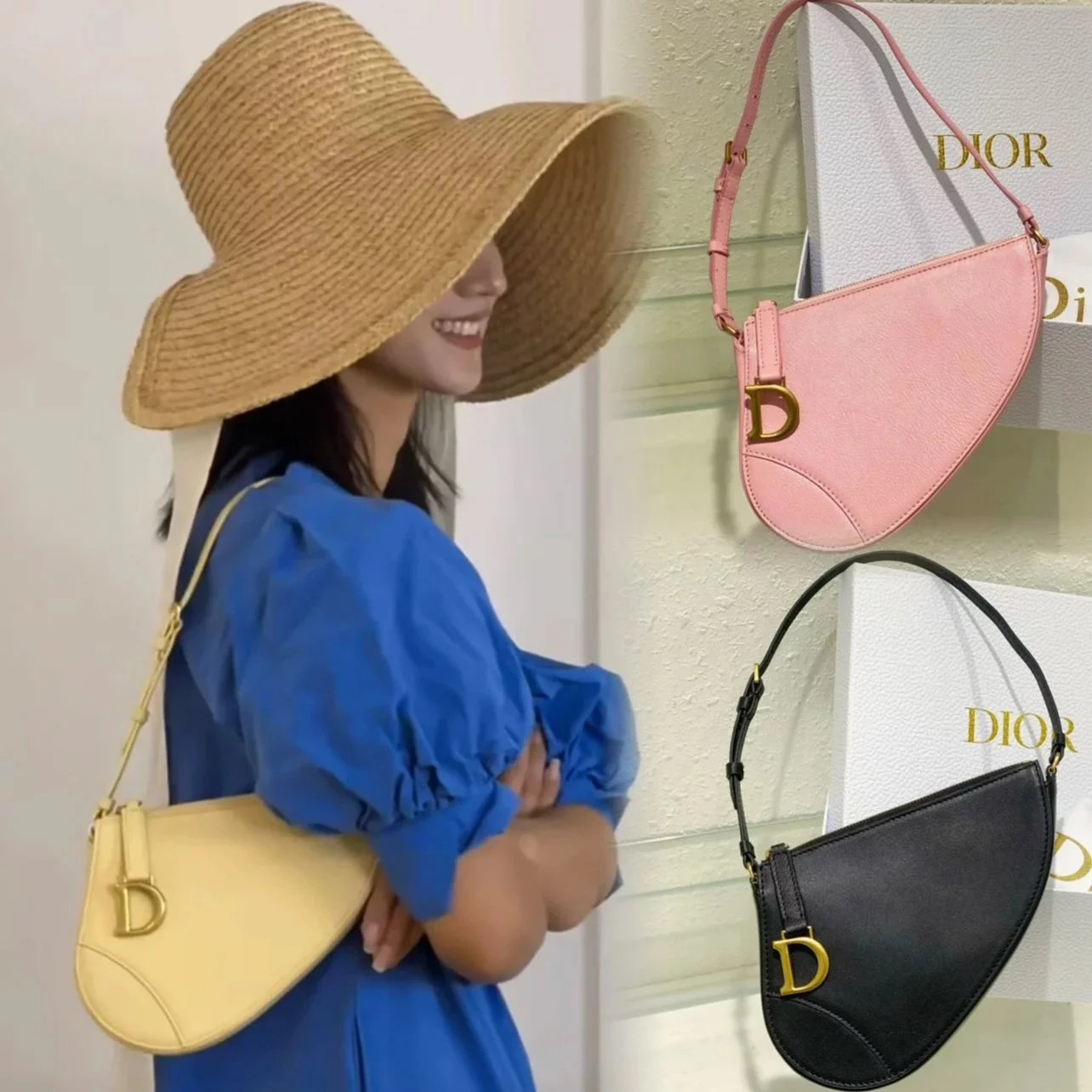 Dior Women's Bag Top version New saddle bag2024Early Spring Series New Saddle Bag Clutch Vintage Gold Stirrup D Pendant Daily Commuter Women's Bag Underarm Bag