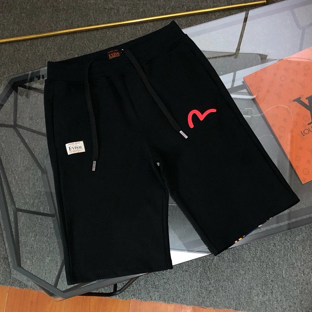 Evisu Shorts Top Version Counter Same Style Men's and Women's New Tide Brand Trendy Casual Sports Pants Fifth Pants2024Summer shorts