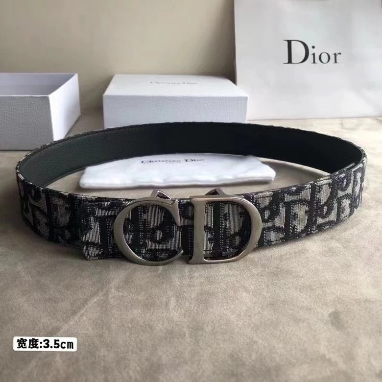 Dior Belt Top version Original Single Men and Women Universal Belt Width3.5cm Genuine Goods Quality Counter Full Set Packaging Original Leather Material Classic Presbyopic Full Printed Canvas Full Vertical Surface Calfskin Lychee Pattern Bottom Letter Buc