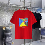PRADA T-shirt Chest Patchwork Pattern Print logo round Neck Short Sleeve25ss New Pure Cotton Unisex Style T T-shirt OS Loose Fit Base Shirt Half Sleeve T-Shirt Top Half Sleeve