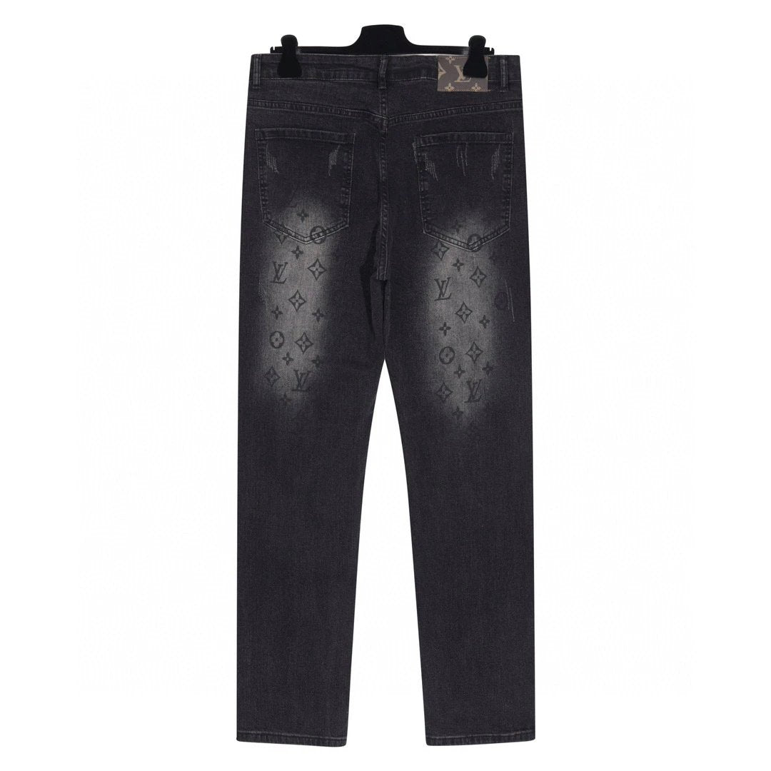 Louis Vuitton LV Jeans Washed Presbyopic logo25ss Spring Summer New Straight Leg Jeans Unisex Slim Fit Long Pants Loose