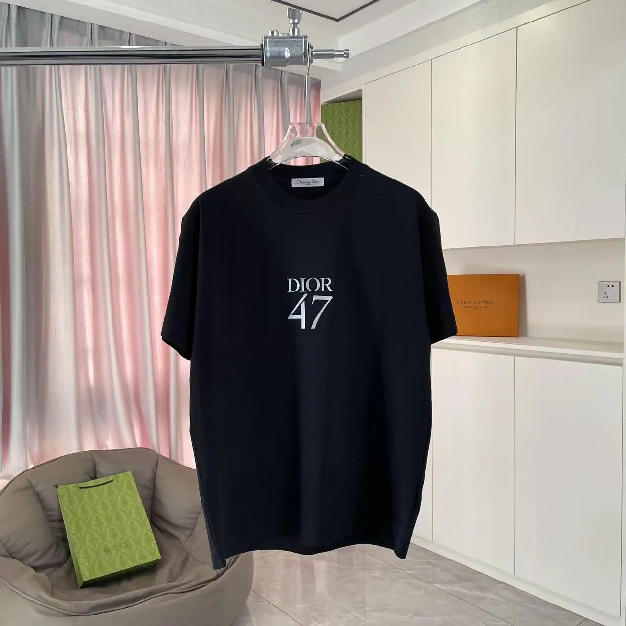 Dior T-shirt Chest47Alphanumeric Printing logo round Neck Short Sleeve25ss New Pure Cotton Unisex Style T Casual T-Shirt Base Layer Shirt OS Loose Fit Half Sleeve Top Plus Size