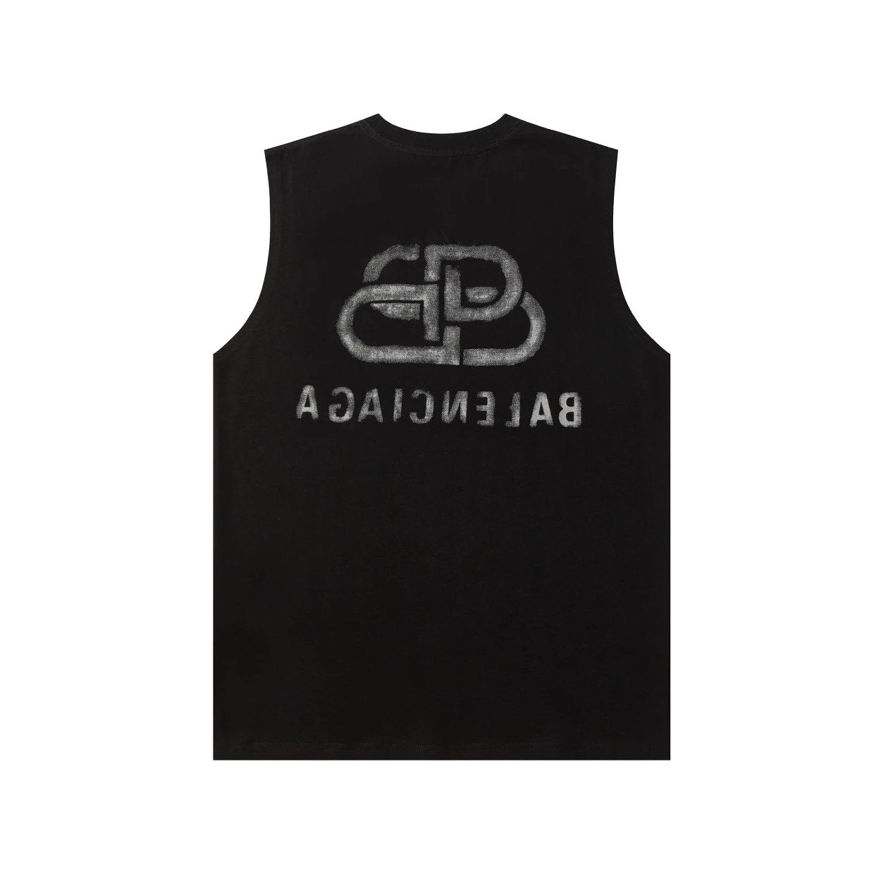 Balenciaga T-shirt Back with Blurred Lock Print logo Sleeveless Short Sleeve Sleeveless Vest25ss New Pure Cotton Unisex Style T T-shirt OS Loose Fit Base Shirt Top Half Sleeve T-Shirt