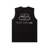 Balenciaga T-shirt Back with Blurred Lock Print logo Sleeveless Short Sleeve Sleeveless Vest25ss New Pure Cotton Unisex Style T T-shirt OS Loose Fit Base Shirt Top Half Sleeve T-Shirt