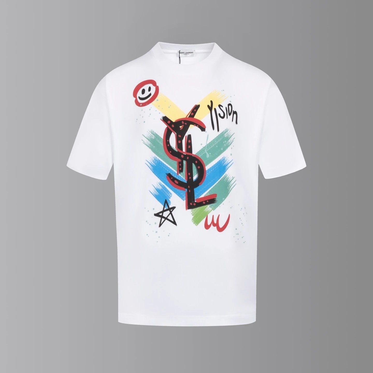 YSL T-shirt Hand-drawn Letter Direction Mark Print on Chest logo round Neck Short Sleeve25ss New pure cotton T Unisex T-Shirt OS Drop Shoulder Loose Fit Base Shirt Top T-Shirt Short Sleeve