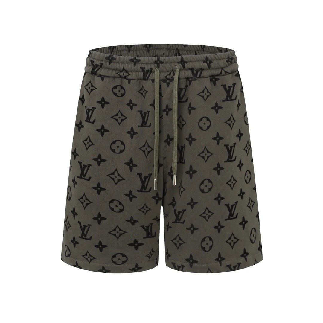 Louis Vuitton LV Shorts Full Logo Print logo Flocked Washed Back Pocket Logo Shorts Five-Point Drawstring Heavy American Casual Summer Pants5Two-in-One Casual Sweatpants for Men and Women
