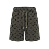Louis Vuitton LV Shorts Full Logo Print logo Flocked Washed Back Pocket Logo Shorts Five-Point Drawstring Heavy American Casual Summer Pants5Two-in-One Casual Sweatpants for Men and Women