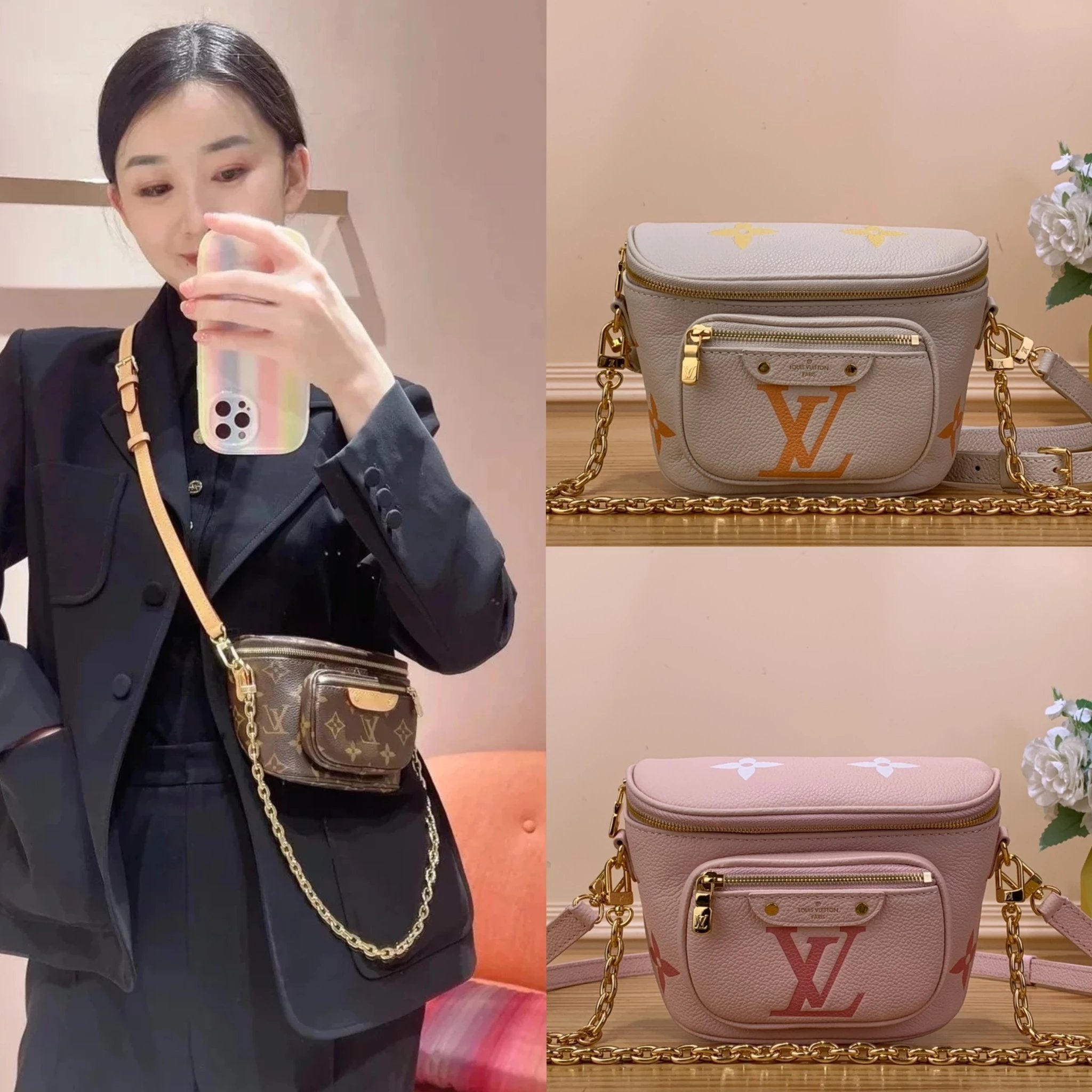 Louis Vuitton LV Women's Bag Top version M82347Presbyopic Chain Bag Waist Bag Series M82208Pink Apricot Cattle Leather Bag Underarm Bag Shoulder Bag Crossbody Bag Chain Pouch Backpack