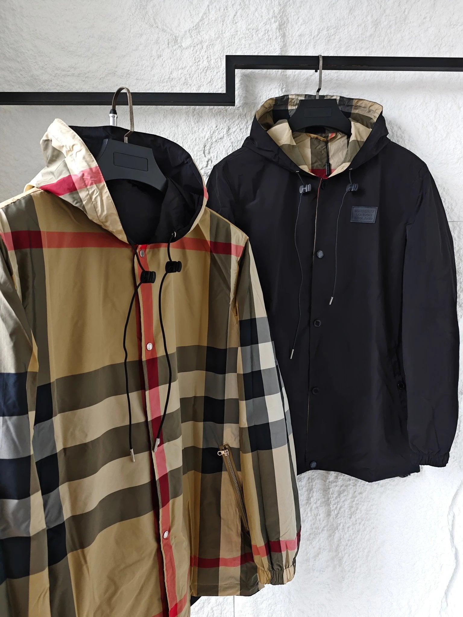 Burberry Jackets Plaid Reversible Hooded Jacket for Men and Women, New Autumn Winter Sports Casual Loose Fit Versatile