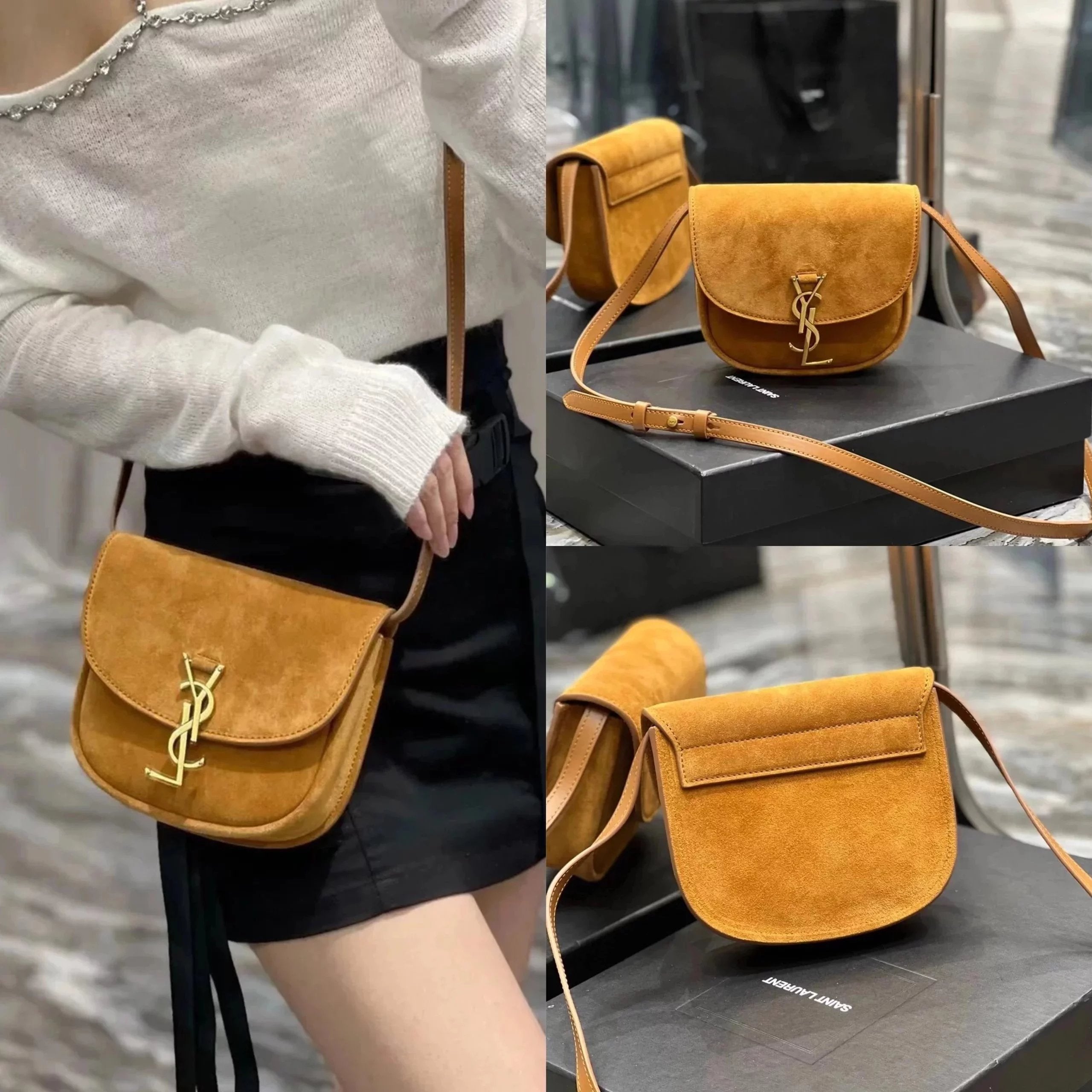 YSL Women's Bag Top version 【Autumn and Winter New】2022New KaiaSmall Matte Leather Series Saddle Bag Autumn and Winter Frosted Cattle Leather Bag Messenger Bag Small Bag Women's Bag Shoulder Bag Flap Bag