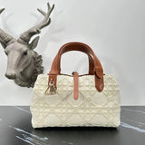 Dior Women's Bag Top version 【Super Original Quality】Handbag Popular Beige Cloth Leather Patchwork Handbag Rattan Plaid Shopping Bag Large, Medium and Small Three One Size Spring and Summer New Women's Bag